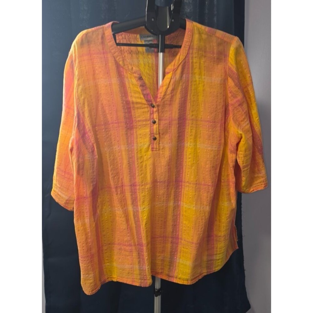 Catherine's Orange Yellow Glitter Tunic Shirt Top Size 2X 22/24
